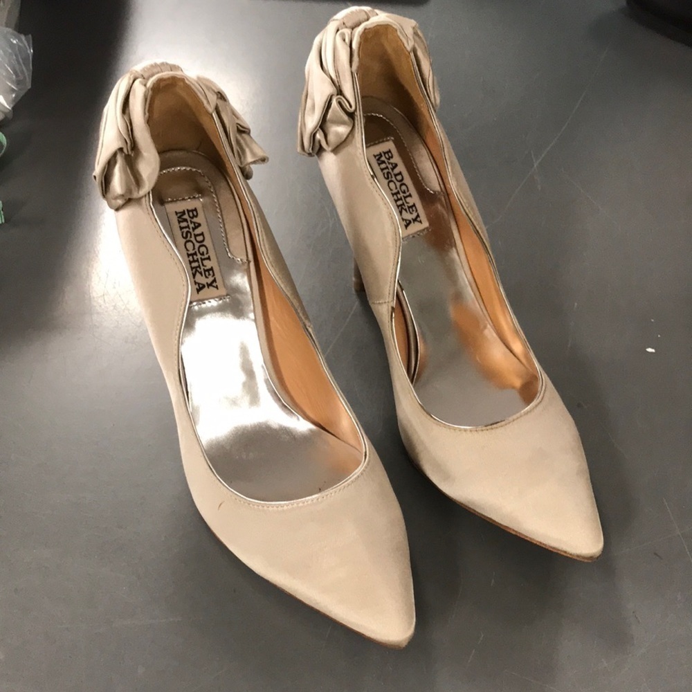 Badgley Mischka Satin Nude Holiday Heel